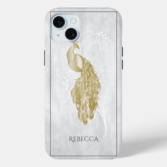 Gold Elegant Peacock Personalised Case-Mate iPhone Case (Back)