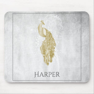 Gold Elegant Peacock Personalised Mouse Pad