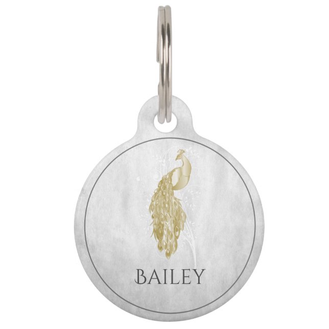 Gold Elegant Peacock Round Pet Tag (Front)