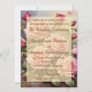 Gold Elegant Pink Roses Wedding Invitations