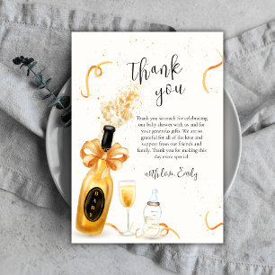 Gold Elegant Poppin Bottles Champagne Baby Shower  Thank You Card