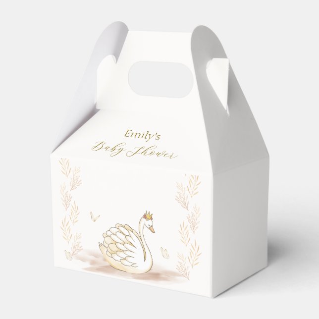 Gold Elegant Princess Swan Butterfly Baby Shower  Favour Box (Front Side)