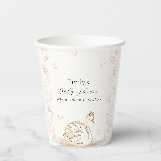 Gold Elegant Princess Swan Butterfly Baby Shower  Paper Cups (Front)