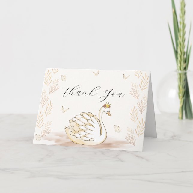 Gold Elegant Princess Swan Butterfly Baby Shower  Thank You Card (Front)
