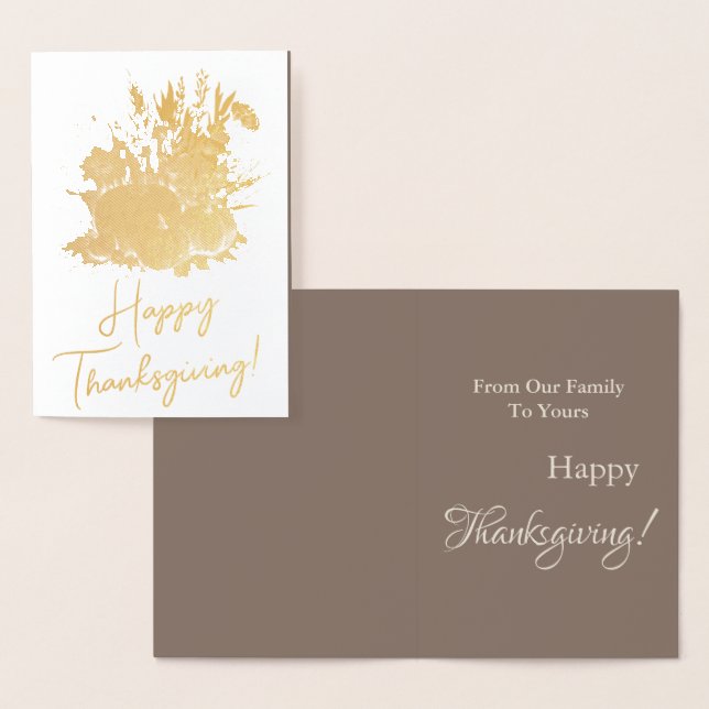 Gold Elegant Pumpkins Dry Grass Happy Thanksgiving Foil Card (Display)
