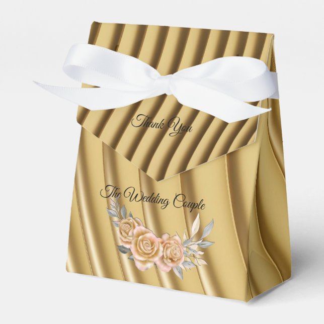 Gold Elegant Ripple Effect & Roses Favour Box (Front Side)