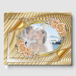 Gold Elegant Ripple Effect & Roses Guest Book