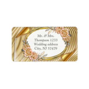 Gold Elegant Ripple Effect & Roses Leaves and Bird Label