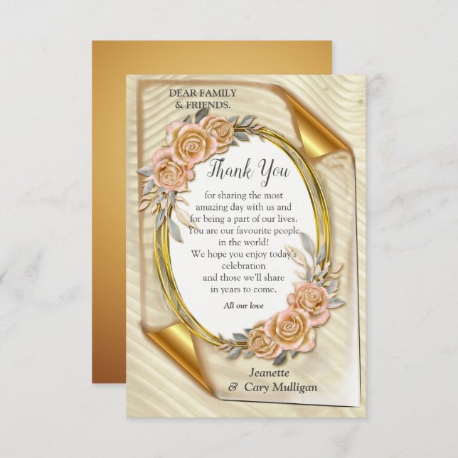 Gold Elegant Ripple Effect & Roses Leaves and Bird RSVP Card (Front/Back)