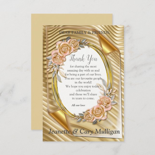 Gold Elegant Ripple Effect & Roses Leaves and Bird RSVP Card (Front/Back)