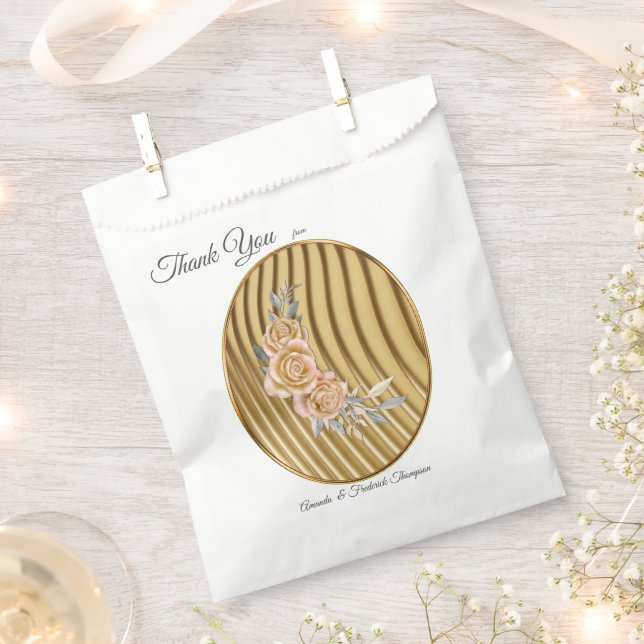 Gold Elegant Ripple Effect & Roses Leaves Favour Bags (Clipped)