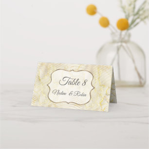 Gold Elegant Ripple Effect & Roses Leaves Place Card