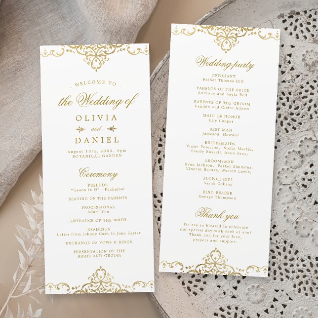 Gold elegant romantic ornate vintage wedding programme (Gold elegant romantic ornate vintage wedding program)