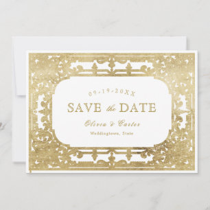 Gold elegant romantic ornate vintage wedding save the date