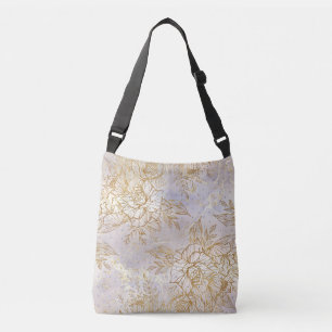 Gold Elegant Rose line drawing Crossbody Bag