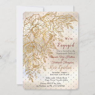 Gold Elegant Rose line drawing Invitation