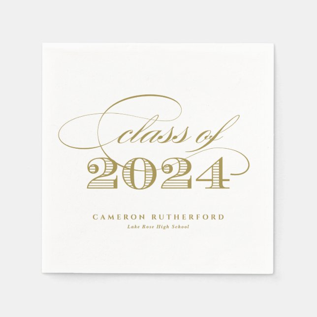 Gold Elegant Script 2024 Graduation Party Napkin (Front)