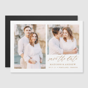 Gold Elegant Script 2 Photo Save the Date Magnetic Invitation