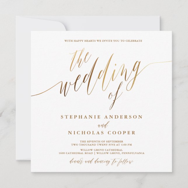 Gold Elegant Script Invitation (Front)