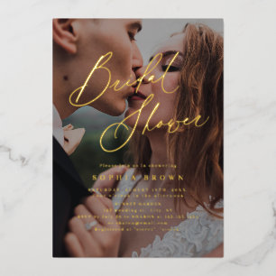 Gold elegant script minimal photo bridal shower