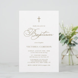 Gold Elegant Script Minimalist Baptism Invitation