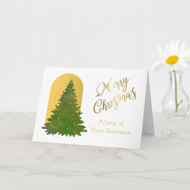 Gold Elegant Script QR Logo Merry Christmas   Card (Small Plant)