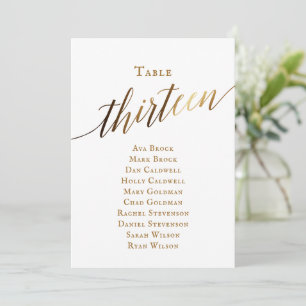 Gold Elegant Script Table Number 13 Seating Chart