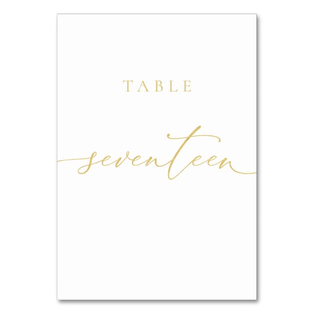 Gold Elegant Script Table Number Seventeen (Front)