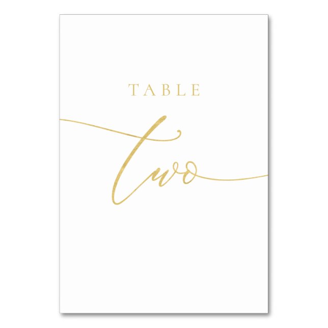 Gold Elegant Script Table Number Two (Front)