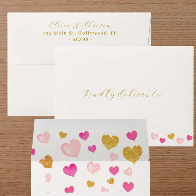 Gold Elegant Script|Watercolors Hearts Off White  Envelope (You might want to look at this chic envelope if you love beautiful stationery. Get yours today!)
