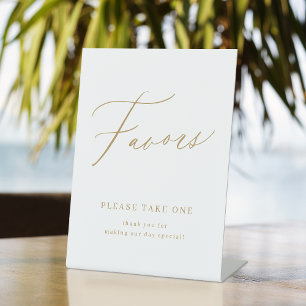 Gold Elegant script wedding favours please take on Pedestal Sign