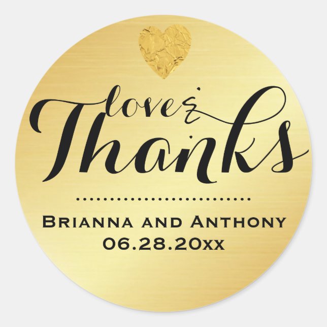 Gold Elegant Script Wedding Thank You Sticker (Front)