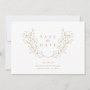 Gold Elegant Simple Cherry Blooming Blossom Wreath Save The Date