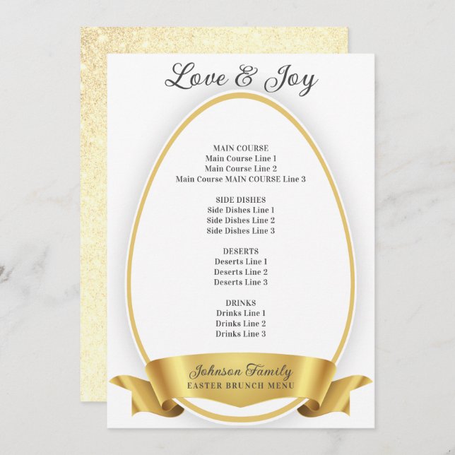 Gold Elegant Simple Easter Egg Brunch Dinner Menu (Front/Back)