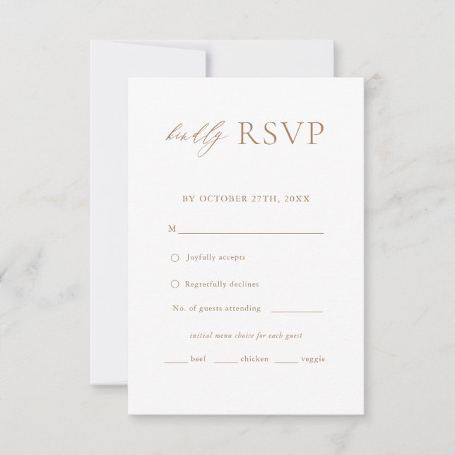 Gold Elegant Simple Wedding Menu Choice RSVP (Front)
