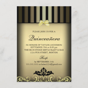 Gold Elegant Stripe Quinceañera Party Invite