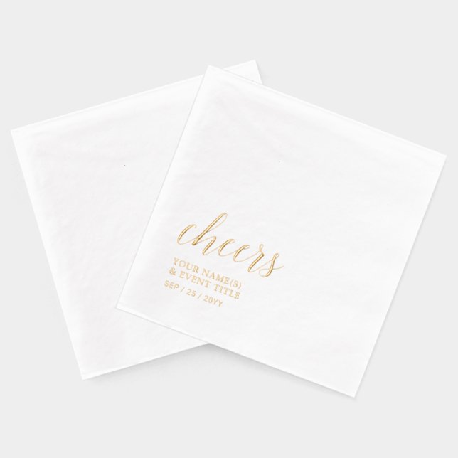 Gold | Elegant Stylish Lettering Cheers Event Foil Napkins (Back)