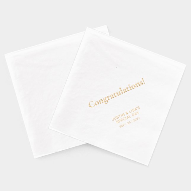 Gold | Elegant Stylish Lettering Congratulations Foil Napkins (Back)