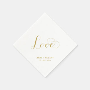 Gold   Elegant Stylish Lettering Love Wedding Napkin