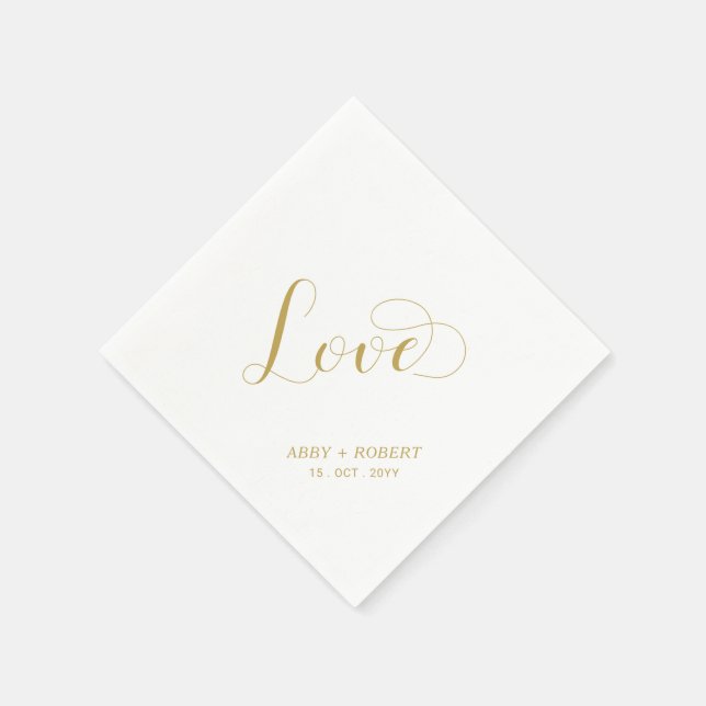 Gold | Elegant Stylish Lettering Love Wedding Napkin (Corner)