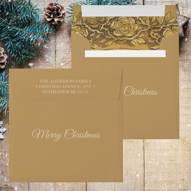 Gold Elegant Stylish Religious Merry Christmas Envelope (Gold Elegant Stylish Baroque Religious Christian Rose Floral Merry Christmas Envelope)