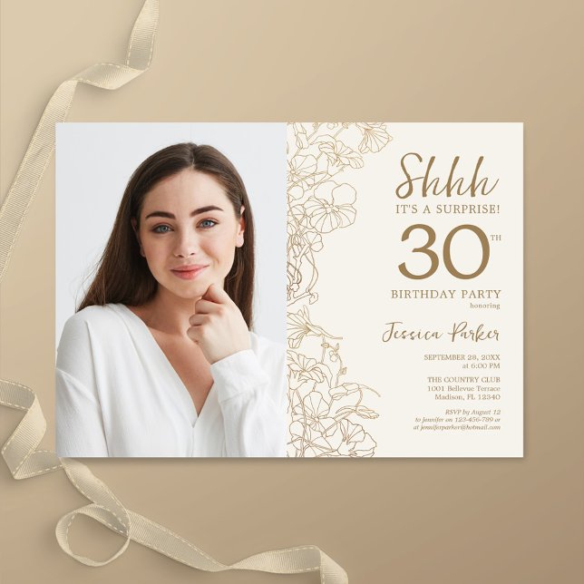 Gold Elegant Surprise Photo 30th Birthday Invitation (Creator Uploaded)
