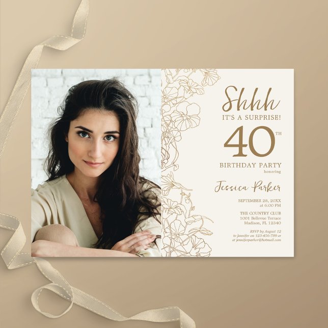 Gold Elegant Surprise Photo 40th Birthday Invitation (Creator Uploaded)