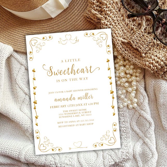 Gold Elegant Sweetheart Valentine Baby Shower Invitation (Gold Elegant Sweetheart Valentine Baby Shower Invitation)