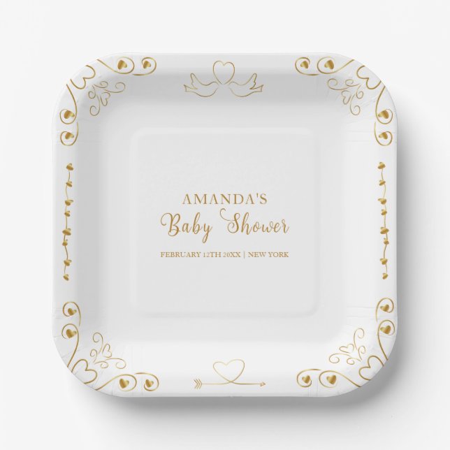 Gold Elegant Sweetheart Valentine Baby Shower  Paper Plate (Front)
