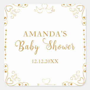Gold Elegant Sweetheart Valentine Baby Shower Square Sticker