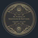 Gold Elegant Tarot Wedding Classic Round Sticker<br><div class="desc">Elegant and modern wedding design inspired by a tarot card. Design is not real foil. You can customise this further by clicking on the "PERSONALIZE" button. Matching Items in our shop for a complete party theme. For further questions please contact us at ThePaperieGarden@gmail.com</div>