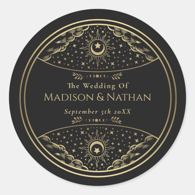Gold Elegant Tarot Wedding Classic Round Sticker (Front)