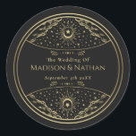 Gold Elegant Tarot Wedding Classic Round Sticker<br><div class="desc">Elegant and modern wedding design inspired by a tarot card. Design is not real foil. You can customise this further by clicking on the "PERSONALIZE" button. Matching Items in our shop for a complete party theme. For further questions please contact us at ThePaperieGarden@gmail.com</div>