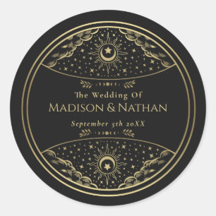 Gold Elegant Tarot Wedding Classic Round Sticker